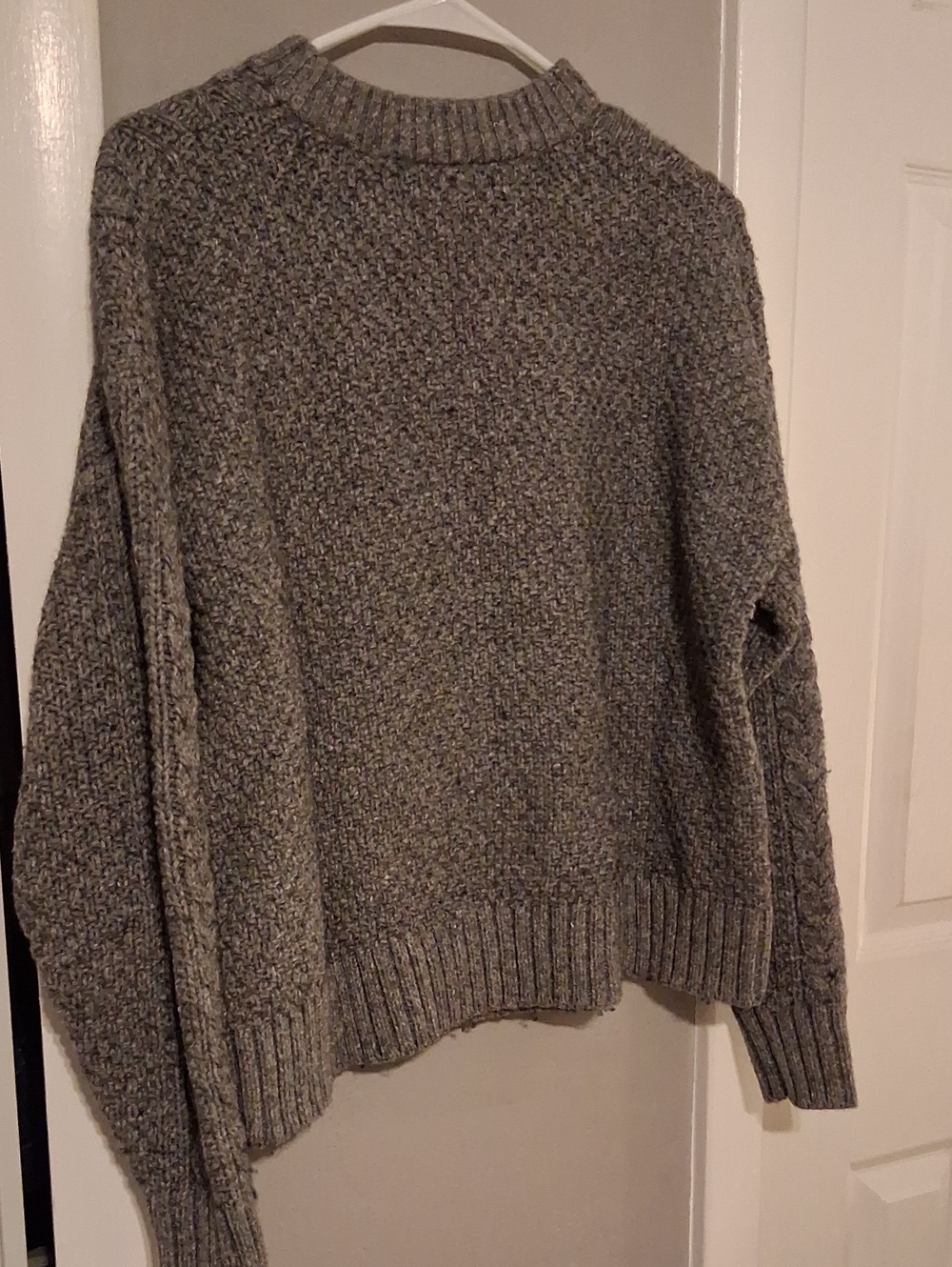 NWT Eddie Bauer Heathered Cotton Wool Grey Cable Knit Crewneck Sweater M - Picture 4 of 6